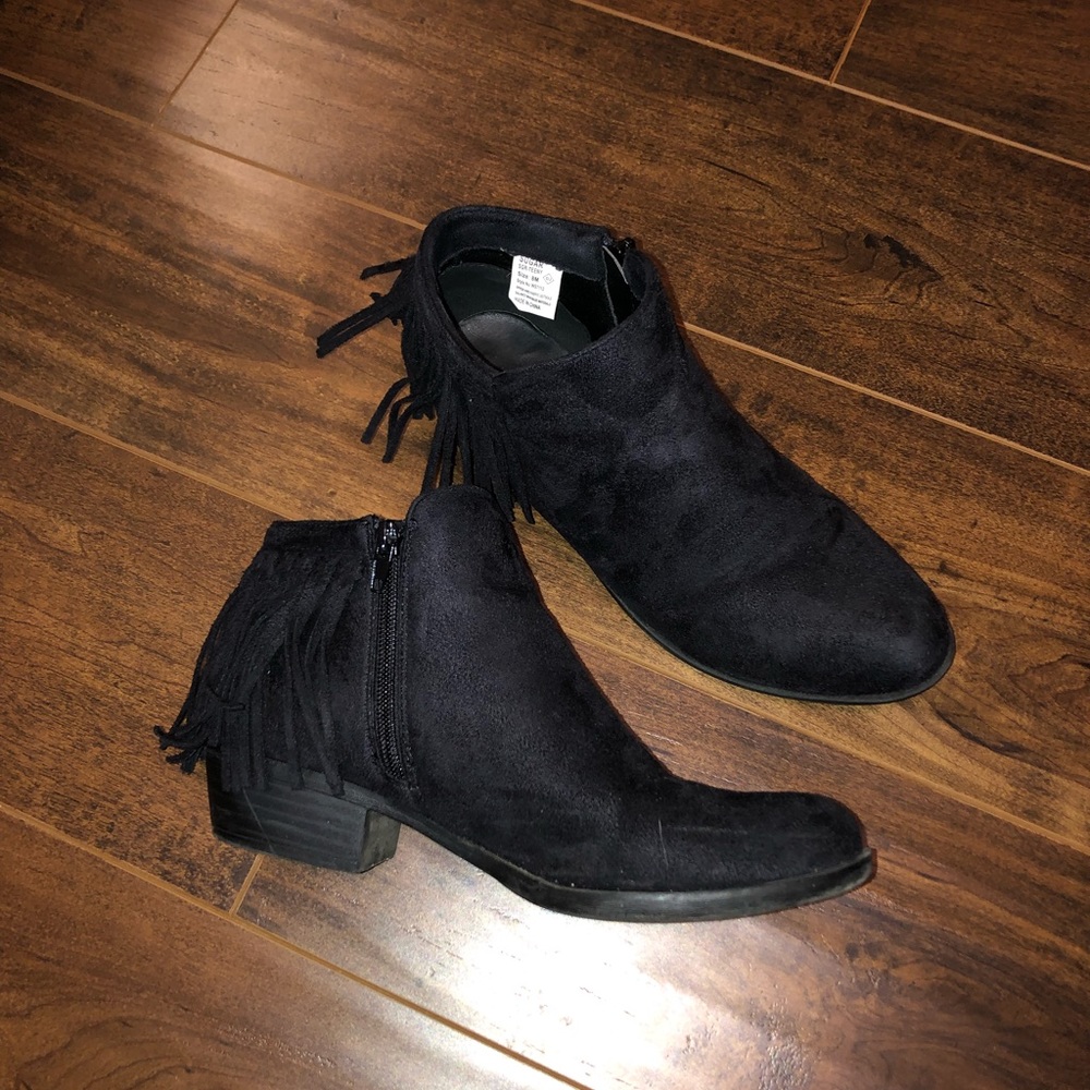 Black Ankle Boots with fringe detail
